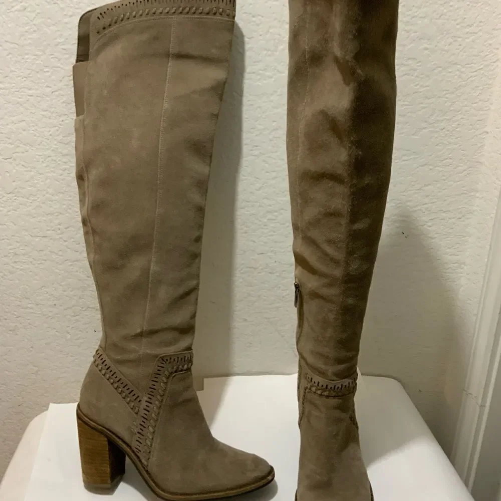 Vince Camuto Madolee Over the Knee W/ Heel Boots Brown Tan Taupe Suede Sz 9.5M